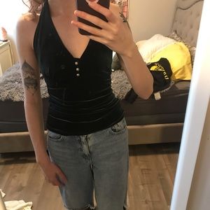 Forest green velvet halter top